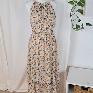 Bohme Daisy Floral Halter Maxi Midi Dress Pale Pink S